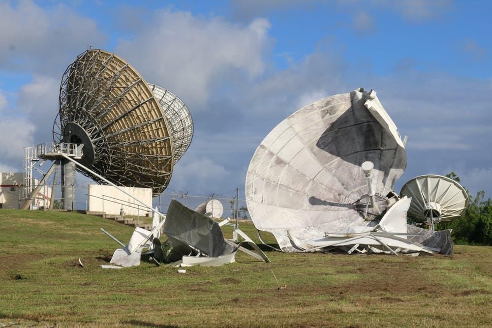 Destroyed communication satellite in Humacao, Puerto Rico