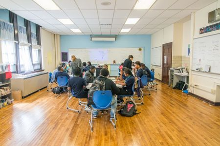Students and advisers in a class at the new Vaux Big Picture High School in Philadelphia