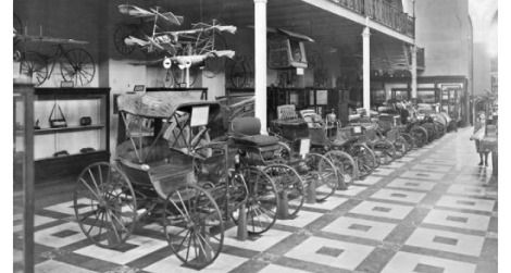 An 1894 exhibition of automobiles at what is now the Smithsonian Arts and Industries Building