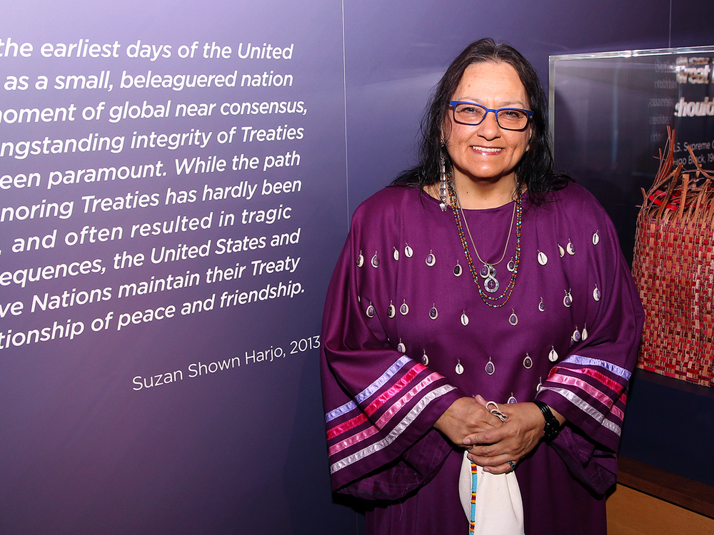 Suzan Shown Harjo (Cheyenne and Hodulgee Muscogee) at the opening of the exhibition 
