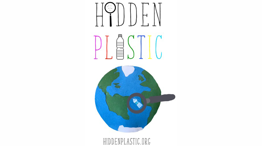 hidden plastics logo of the earth with a magnifying glass