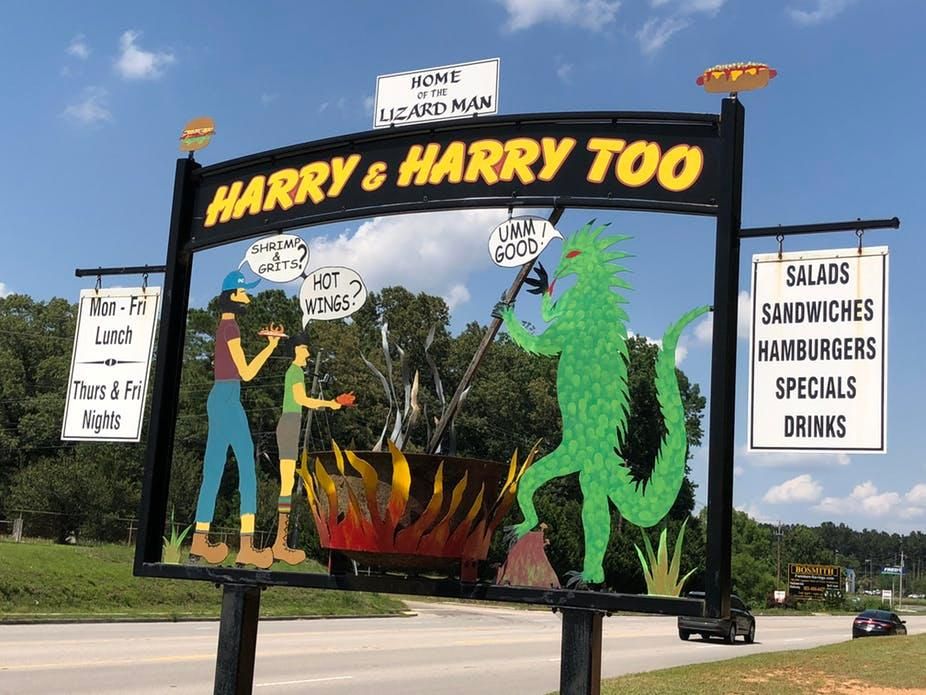 A restaurant in Bishopville, S.C. markets the town’s association to the Lizard Man.