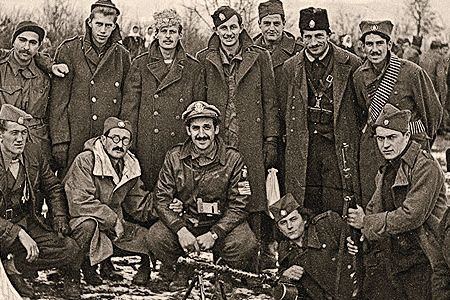 Operation Halyard was managed by the U.S. Office of Strategic Services’ Nick Lalich (front row, third from left) and radio operator Arthur Jibilian (back row, second from left).