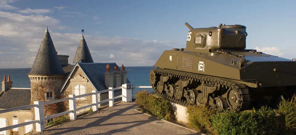  Sherman tank along the Normandy coastline 