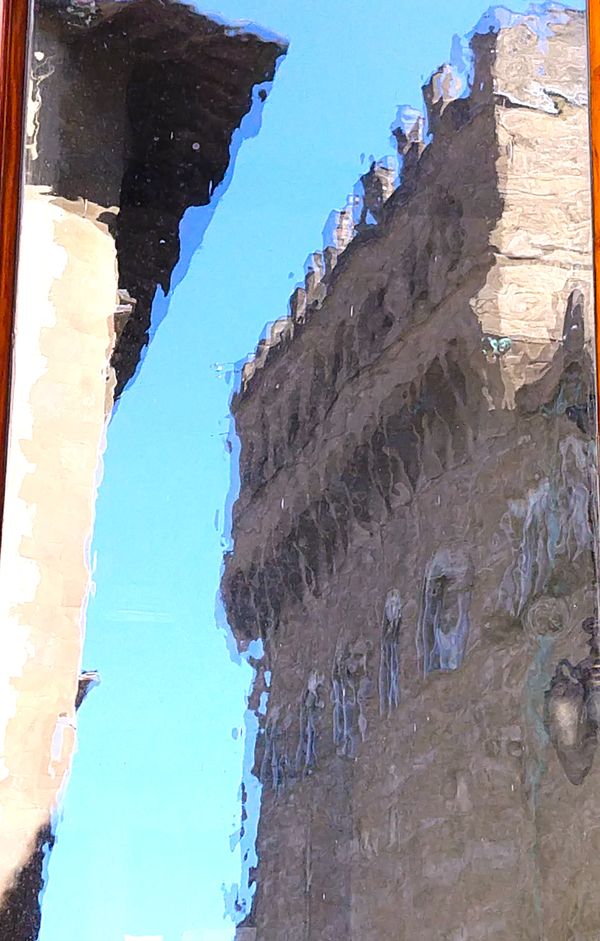 Palazzo Vecchio in Florence, seen through wavy antique glass thumbnail