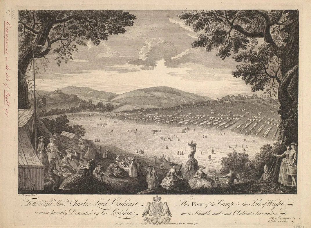 Isle of Wight encampment black-and-white print, 1740-41