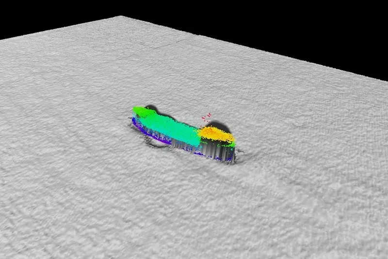 Sonar scan of underwater shipwreck