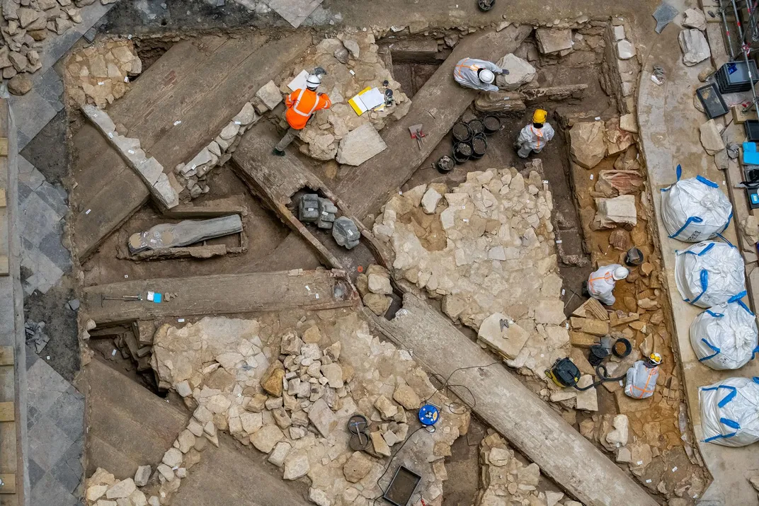 Aerial view of the excavation of the transept crossing