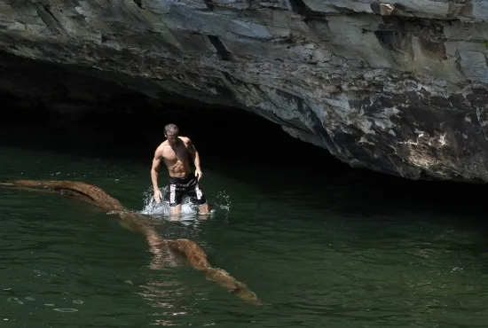 Erwan Le Corre demonstrates a drill in “water training” at a five-day MovNat course in West Virginia.