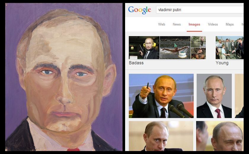 President Bush's portrait of Vladimir Putin, alongside a Google Images search for the Russian President.