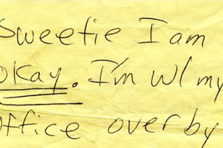 Excerpt from a handwritten note from Daria Gaillard to her husband, Frank, on September 11, 2001 (NMAH)
