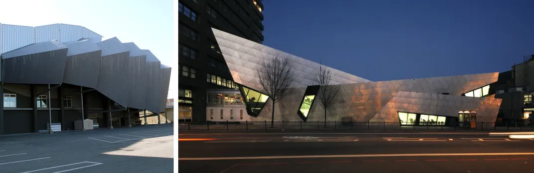 Left: Greg Lynn, Douglas Garofalo and Michael McInturf, Korean Presbyterian Church of New York (1999). Right: Studio Daniel Libeskind, London Metropolitan Gateway (2004) 