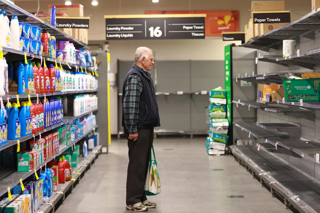 A senior shopping at a Woolworths supermarket in Canberra, Australia