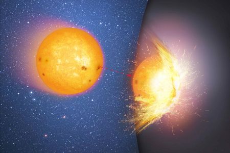 An artist's rendering of a star colliding with the surface of a supermassive sphere. In recent years some scientists have surmised that black holes may be hard objects rather than a region of intense gravity and compressed matter.