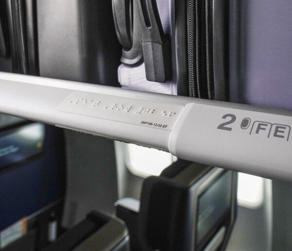 Braille featured in an airplane interior