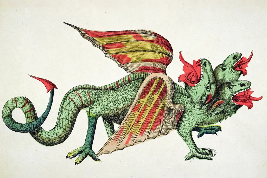 illustration of a three-headed dragon