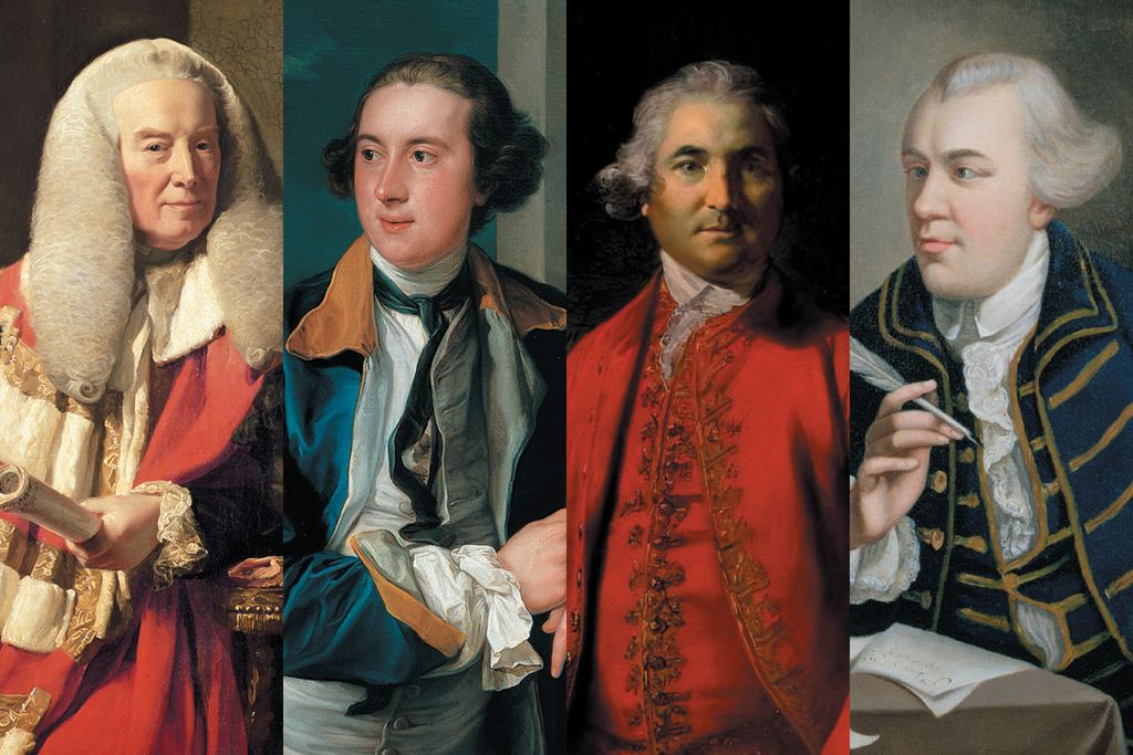 four illustrated portraits of politicians