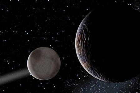 Pluto (smaller sphere) and its moon Charon are the first guideposts of the Kuiper Belt. They may help reveal why planets long ago stopped forming in the outer solar system.