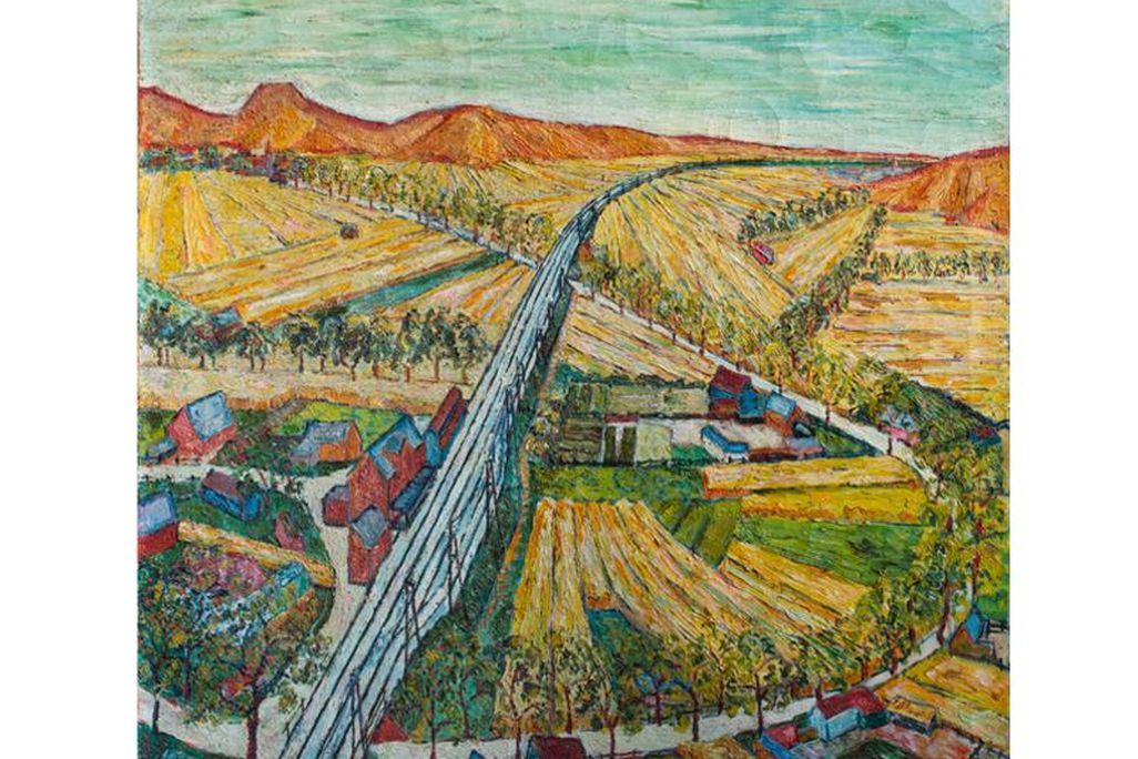 A landscape painting showing wheat fields in Auvers, France