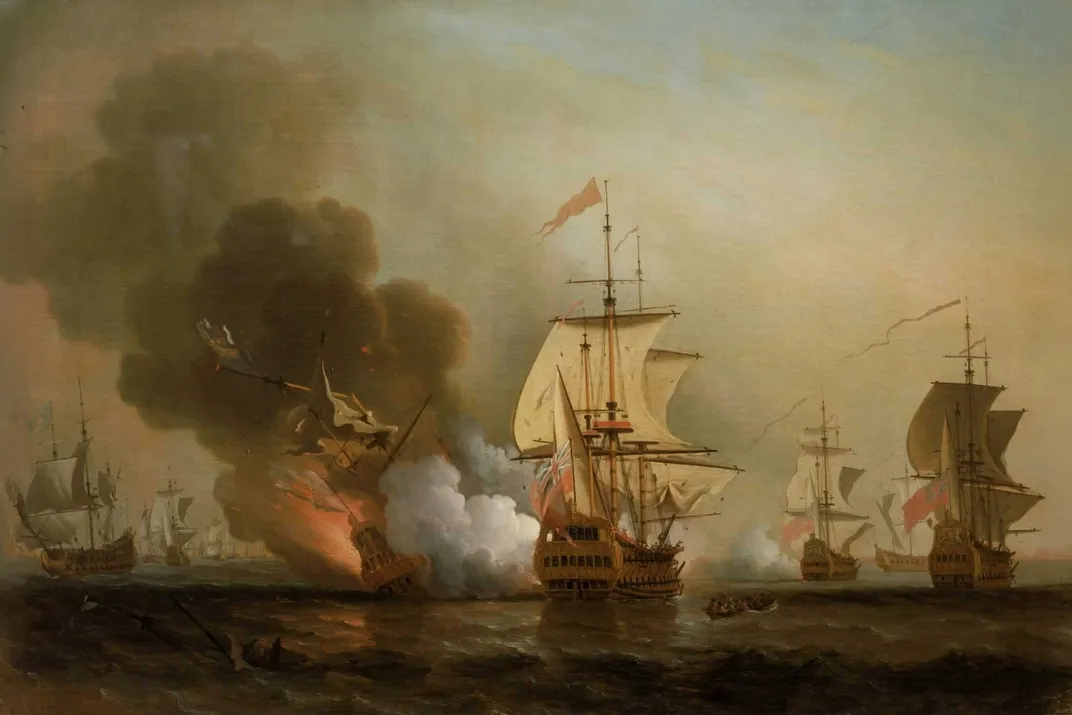 Painting by English artist Samuel Scott, which depicts Wager's Action in 1708, a naval a battle during the War of the Spanish Succession.