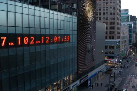 The Climate Clock is on display in Manhattan's Union Square as part of the city's Climate Week. 