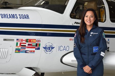 Shaesta Waiz flew this single-engine Beechcraft Bonanza on her round-the-world flight.