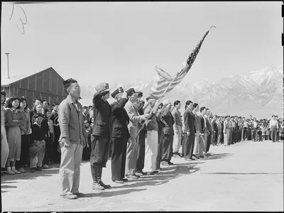 A 1942 Memorial Day service at Manzanar, a Japanese American incarceration camp in California