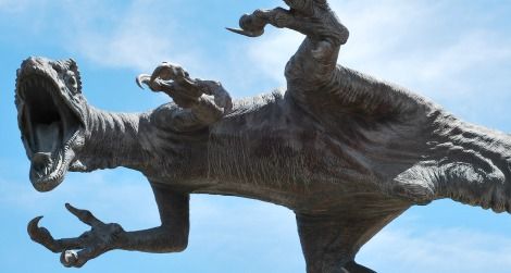 A high-kicking Utahraptor outside the College of Eastern Utah's Prehistoric Museum in Price