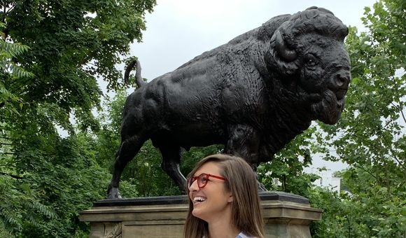 Melissa encounters a buffalo (or is it a bison?) on the Q Street Bridge in Washington, DC.