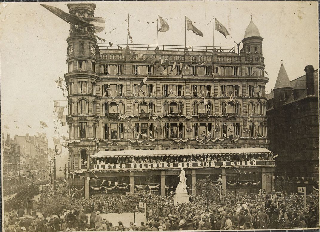 The Robinson and Cleaver Department Store in Belfast, decorated for the opening of the first Northern Ireland parliament