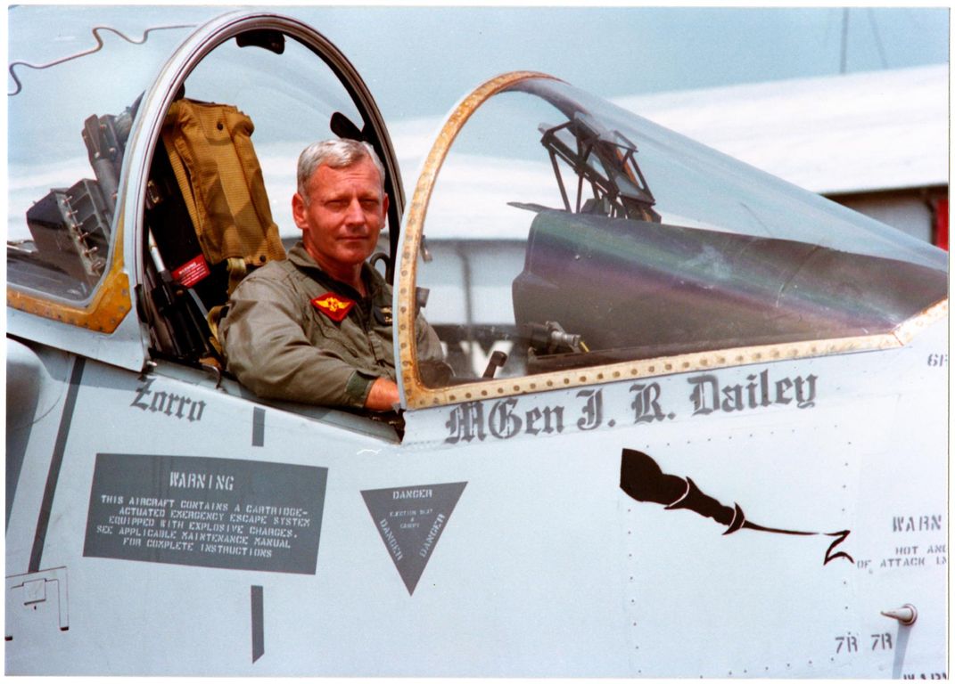 Dailey, call sign “Zorro,” in an AV-8B Harrier II, ca. 1986.