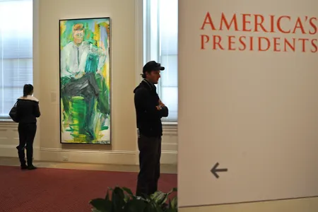 In an explosion of green and gold, Elaine de Kooning's portrayal of President John F. Kennedy holds pride of place at the National Portrait Gallery in its exhibition "America's Presidents."  