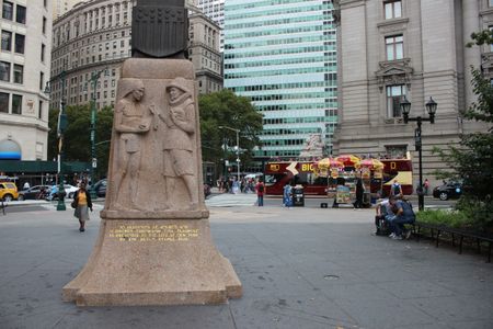 A monument in lower Manhattan commemorates the "sale" of Lenape lands to the Dutch.