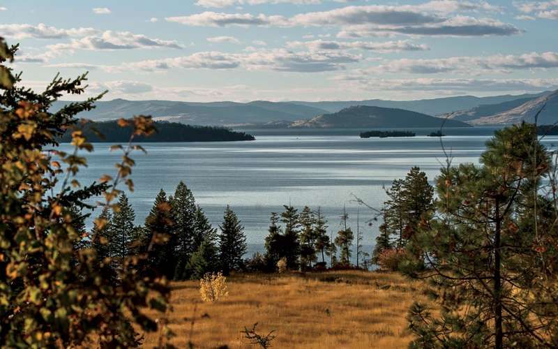 A view of Flathead Lake from its eastern shore, between Finley Point and Yellow Bay.