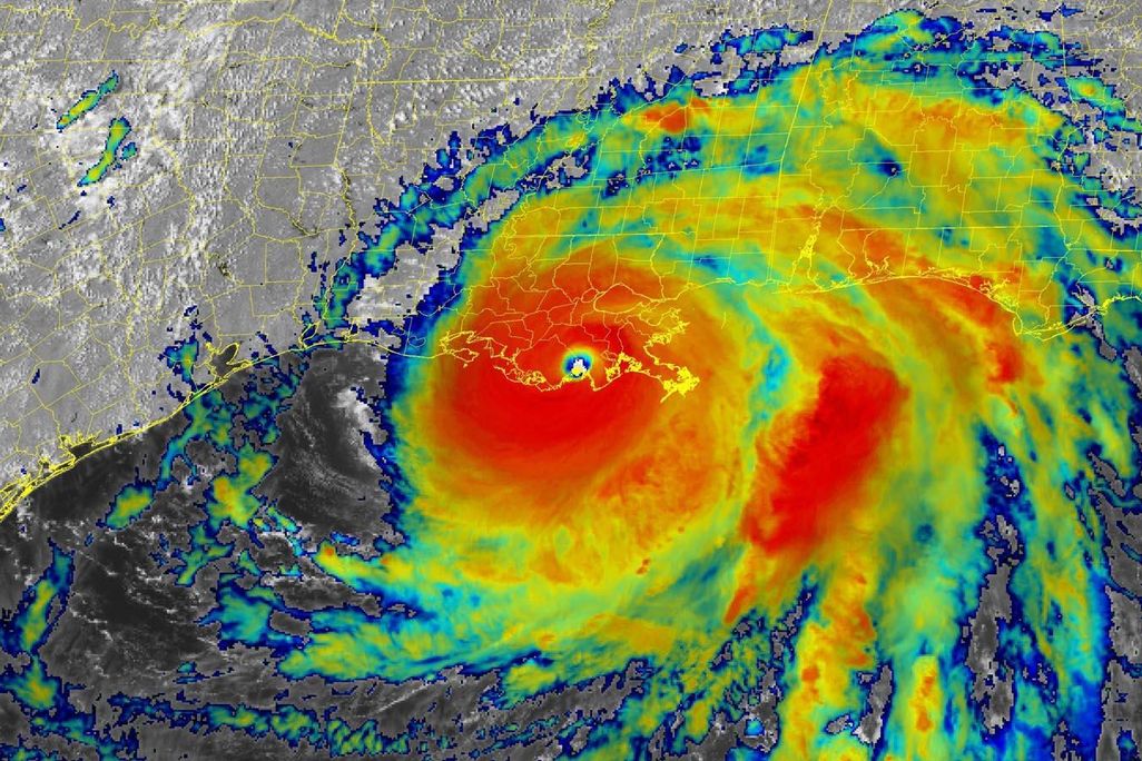 A satellite radar image of hurricane Ida approaching the coast of Louisiana