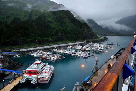 The harbor in Whittier, a bustling tourist town in the summer.
