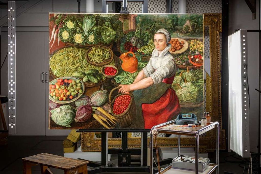 View of restored painting, "The Vegetable Seller"