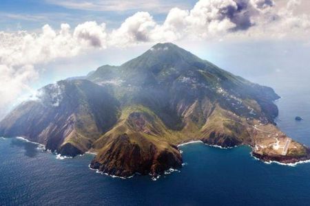 An aerial view of the southwest side of the island. 