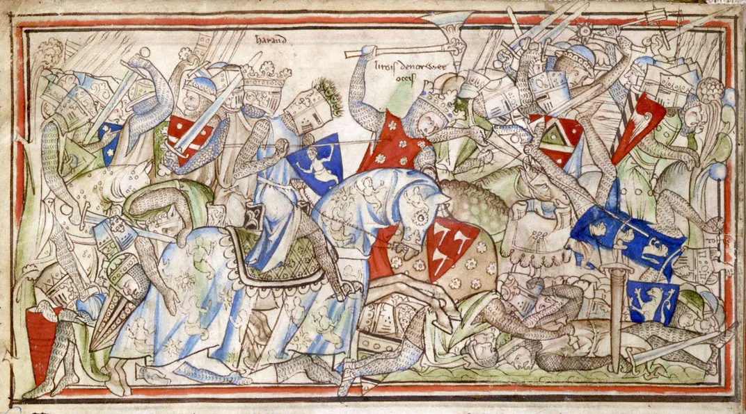 Miniature illustration of Harald Hardrada's defeat at the Battle of Stamford Bridge