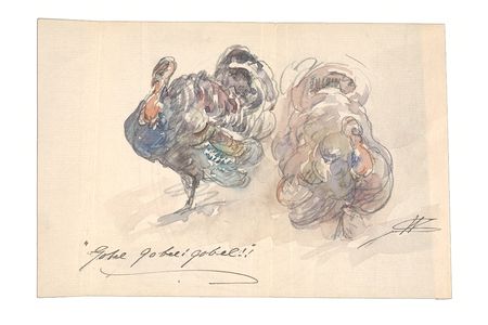 Walter Shirlaw watercolor of two turkeys, ca. 1903-1919. Dorothea A. Dreier papers, 1881-1941, bulk 1887-1923. Archives of American Art, Smithsonian Institution.