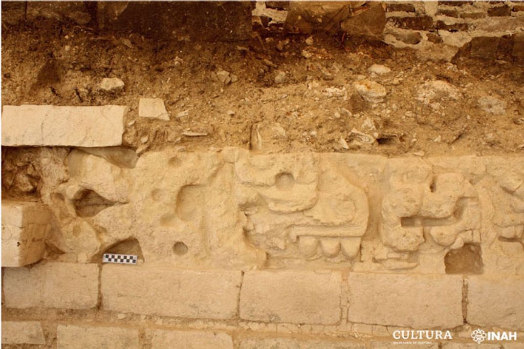 closeup view of ancient stone frieze