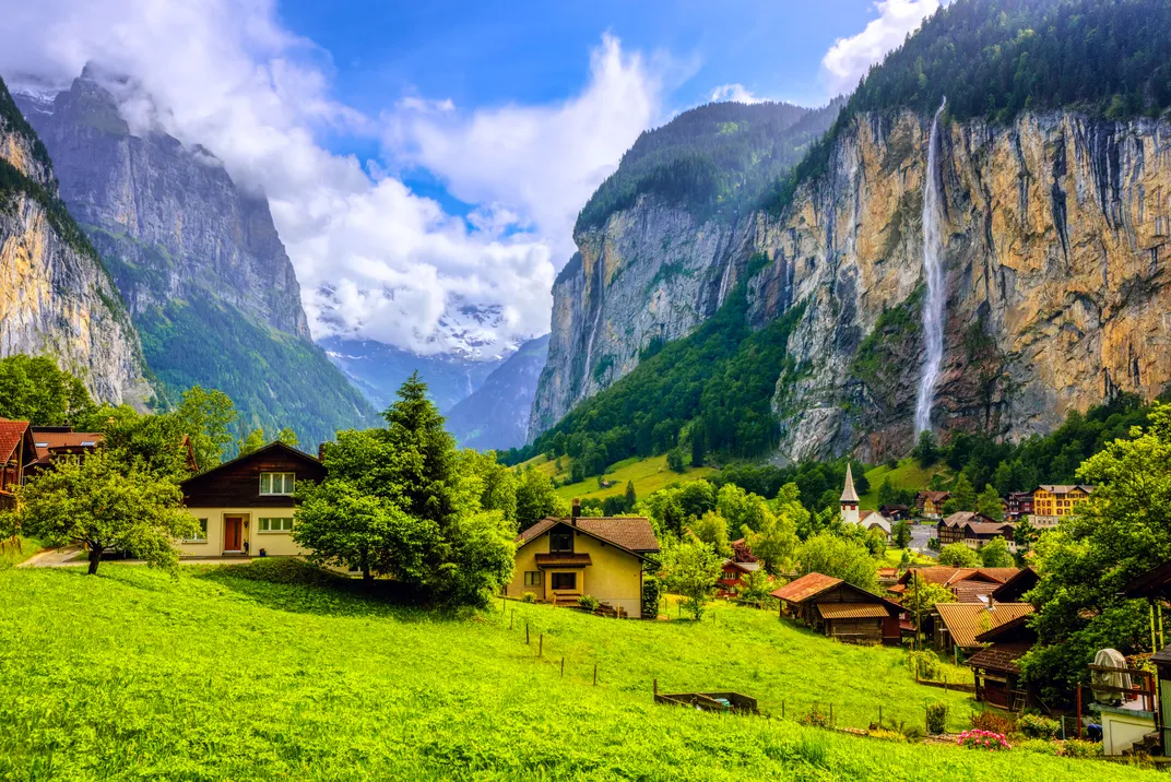 The village of Lauterbrunnen set amid the Alps