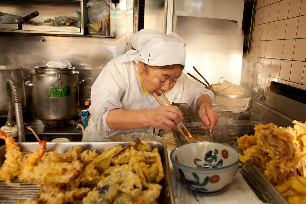 Preparing tempura in Tokyo