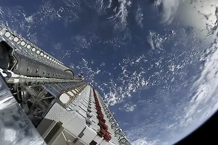The sixty Starlink satellites before being deployed.