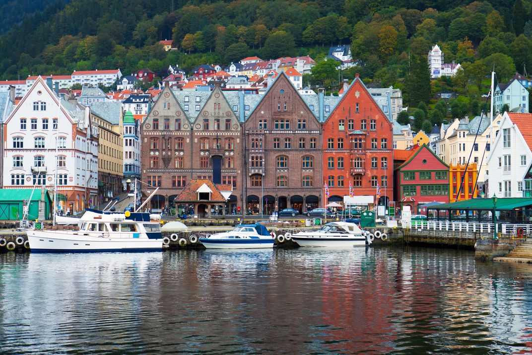 The lively harbor of Bergen, Norway