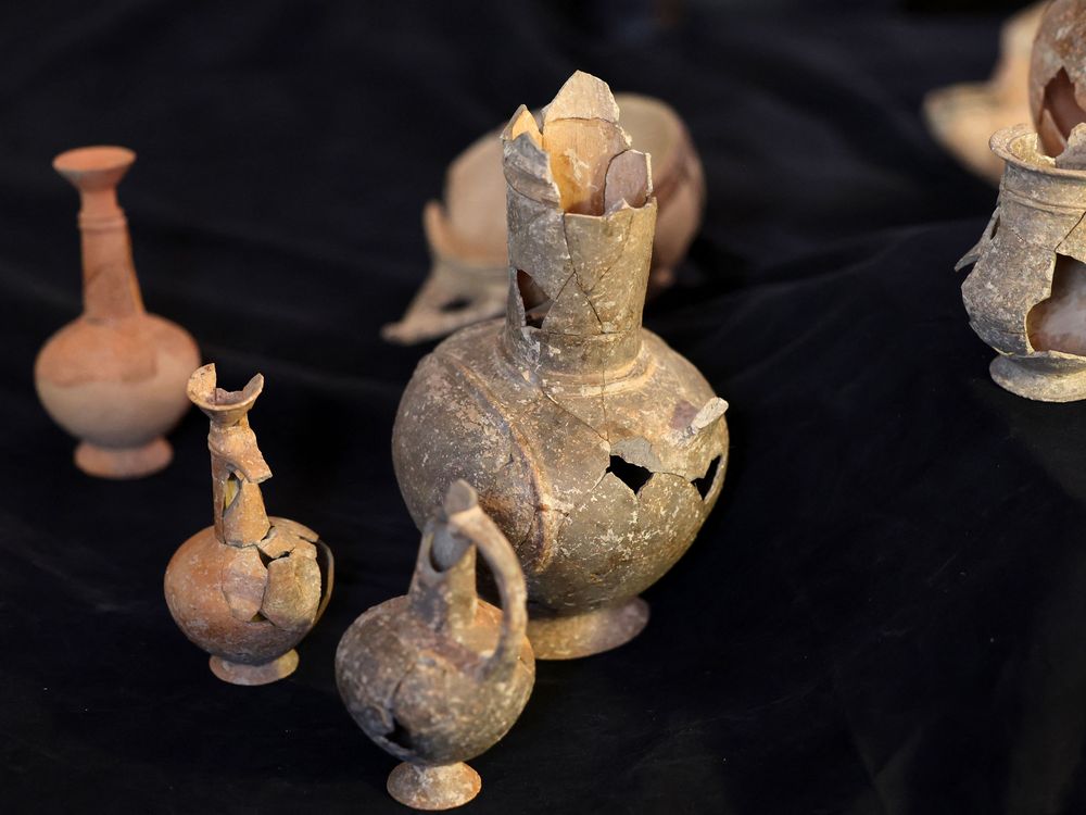 Some of the 14th-century B.C.E. vessels found at the Tel Yehud burial site