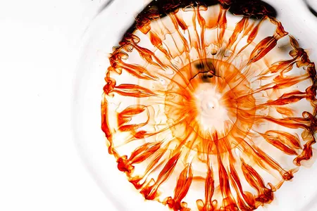 Iron-thiocyanate complex, droplet on surface