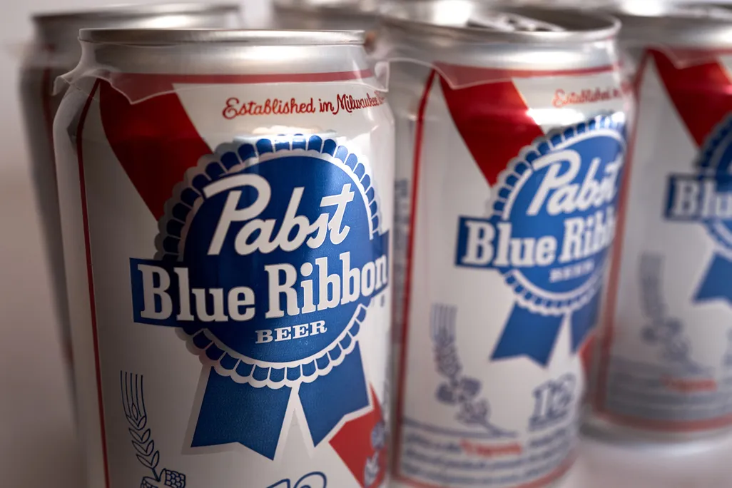 Cans of Pabst Blue Ribbon beer