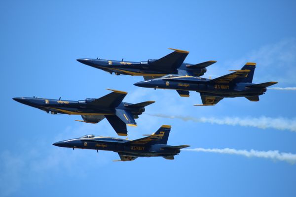 Blue Angels passing in tight formation thumbnail