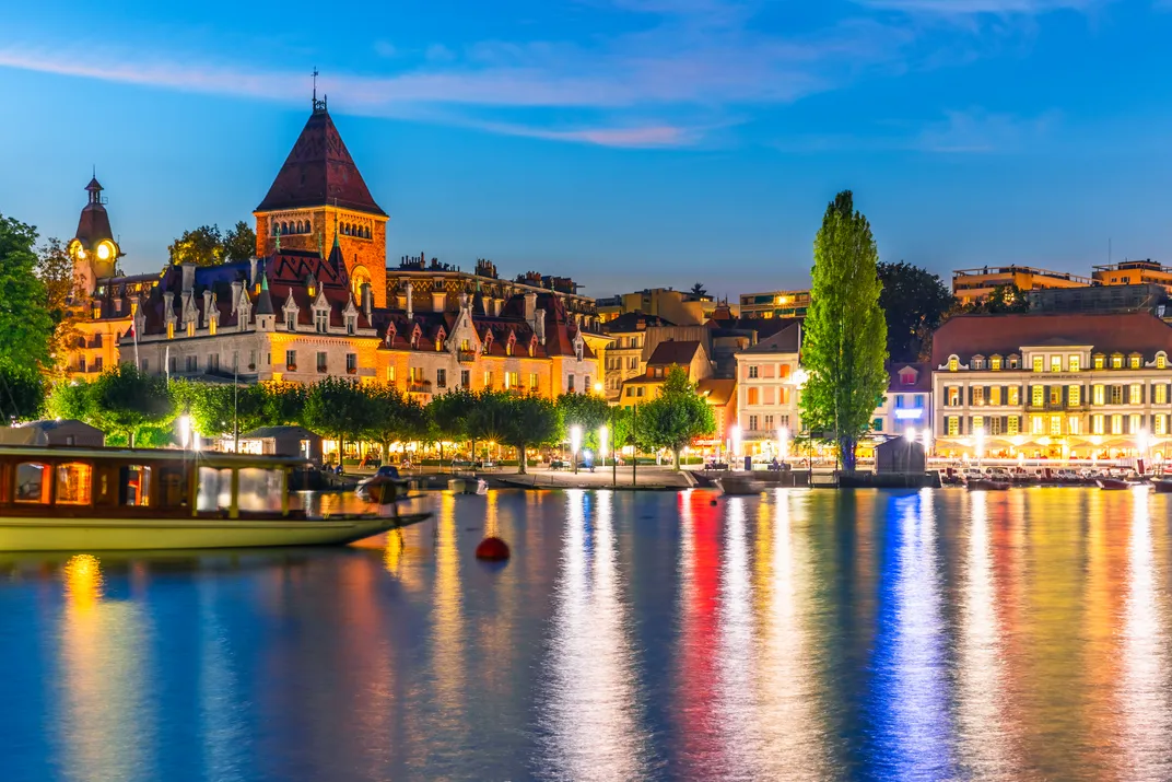 The town of Lausanne, Switzerland, on the shores of Lake Geneva
